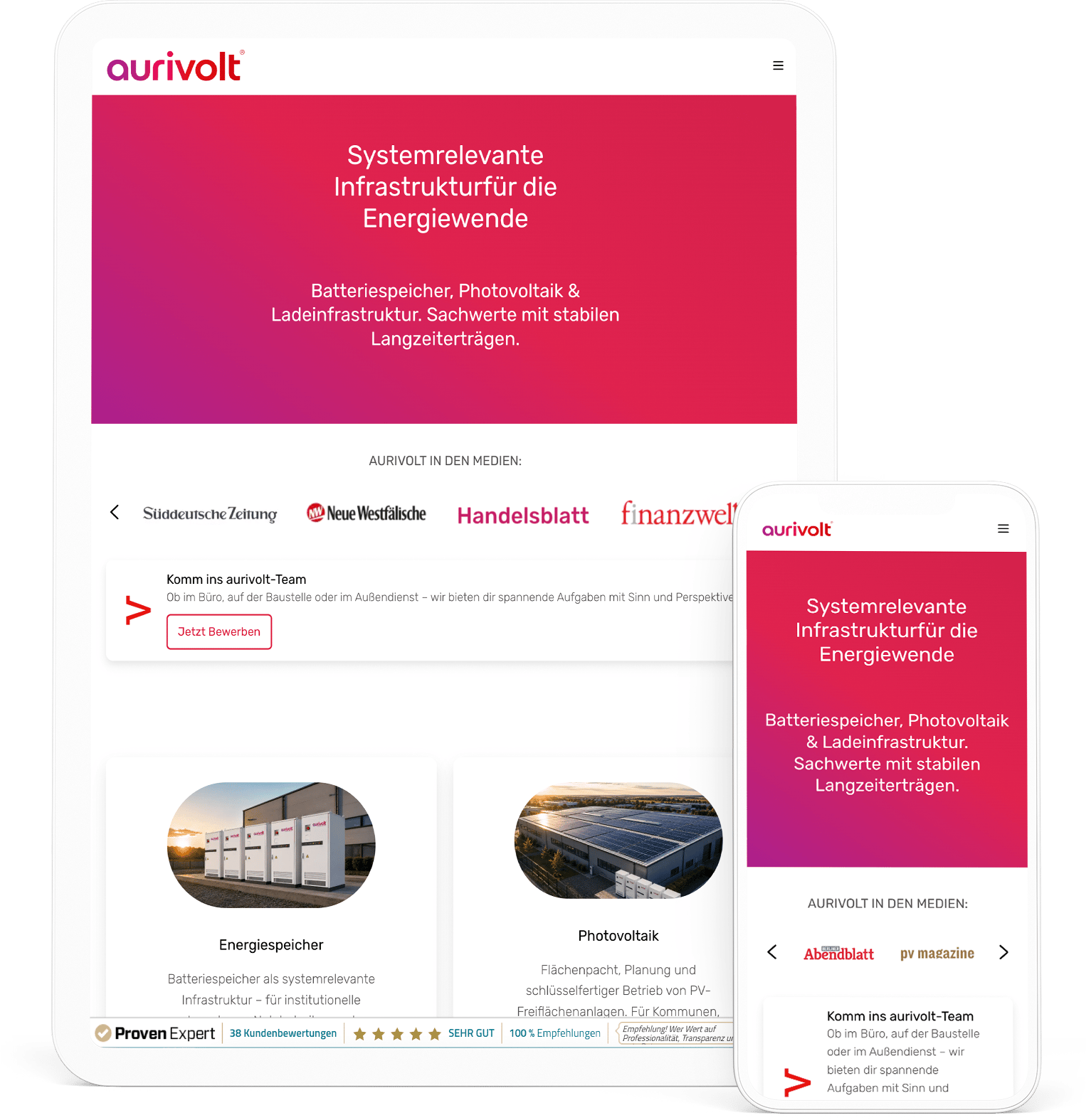 Darstellung des responsive Webdesign der Aurivolt Website