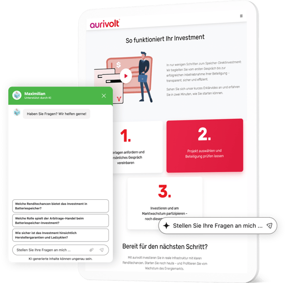 Integrierte KI-Workflows bei Aurivolt, wie unter Anderem der Chatbot zur Hilfe bei Kundenfragen im Kundenservice