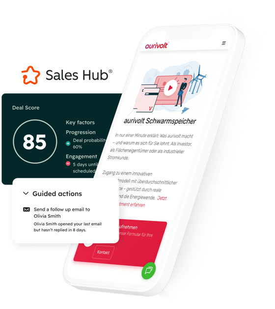 Deal Score mit guided action in Form eines follow up mailings im HubSpot Sales Hub von Aurivolt