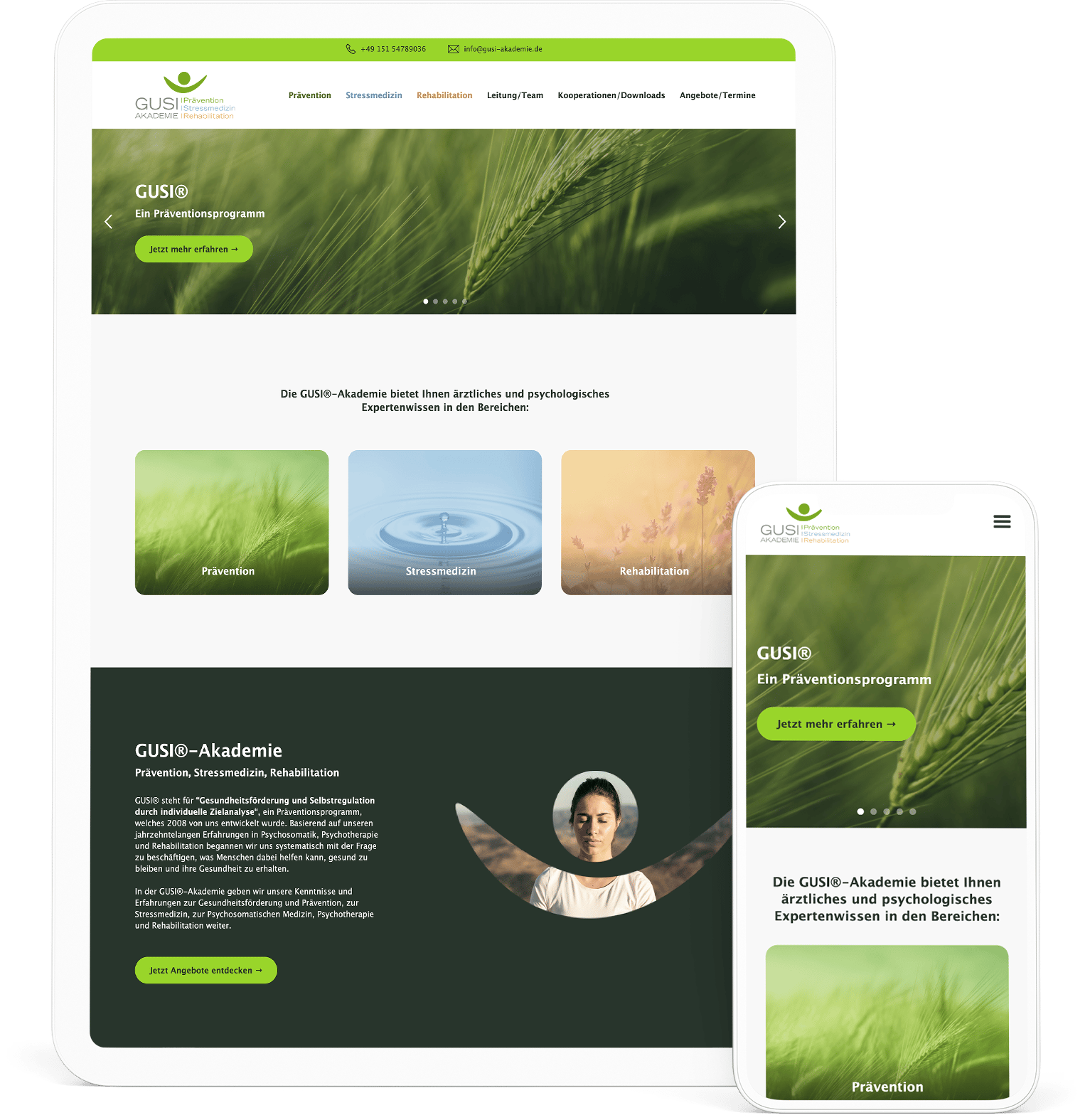 Responsive Darstellung der Webflow Case Study zum Relaunch der Website von Gusi-Akademie