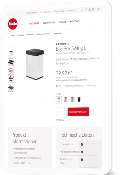 Hailo Shopware-Shop – Produktdetailansicht mit SAP S/4HANA- und PIM-Anbindung