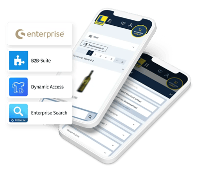 Screenshot des Lüning Onlineshop auf einem Handy. Auf der Linken Seite sind einzelne Shopware Funktionen abgebildet.