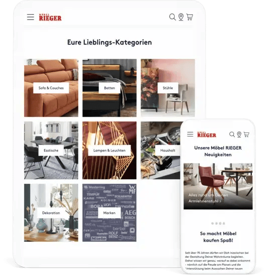 Screenshot der Kategorieseite von dem Onlineshop Möbel Rieger