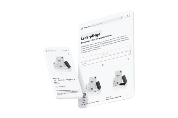 Das Screendesign des Musterring Care Onlineshops auf digitalen Endgeräten