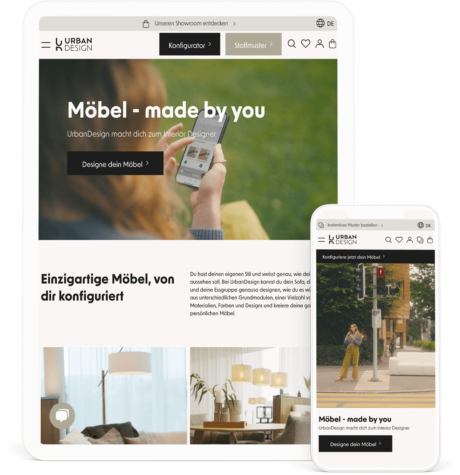 Die responsive Webseite von UrbanDesign dargestellt auf einem Apple IPad und Iphone