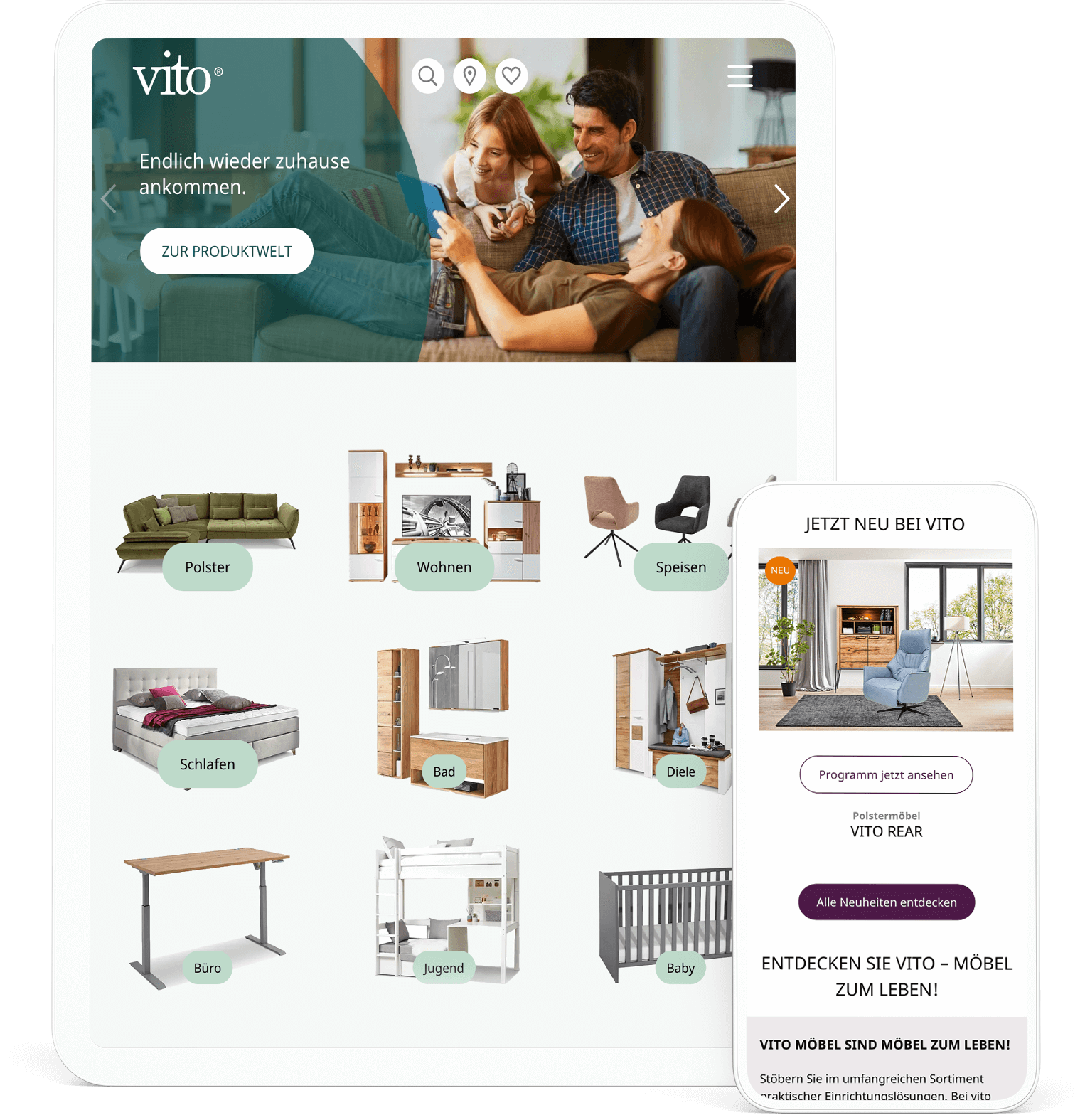 Egal mit welchem Gerät: Die vito Möbel Website ist übersichtlich gestaltet und leicht bedienbar.