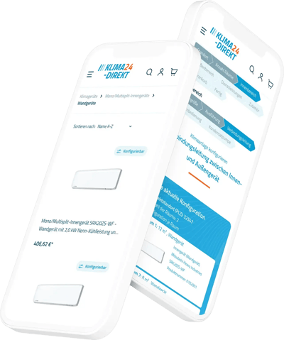 Screenshot von dem Klima24 Onlineshop auf einem Handy