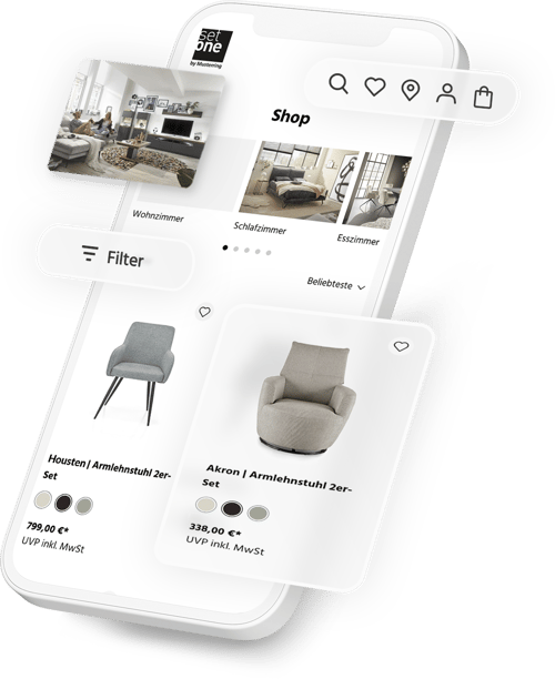 Intuitive Markenwebsite für set one by Musterring – mobile Produktfilter und Variantenvielfalt im Onlineshop