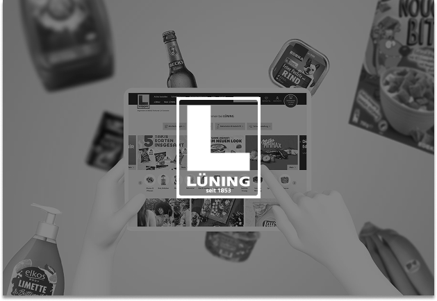 Im Vordergrund ist das Lüning Logo abgebildet und im Hintergrund ist der Shop von Lüning24 zu sehen