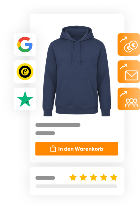 Abbildung eines Artikels mit verschiedenen Kundenbewertungen aus Google, Trusted Shops und Trustpilot. Abbildung eines Artikels mit verschiedenen Kundenbewertungen aus Google, Trusted Shops und Trustpilot.