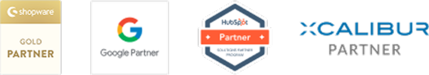 Logos der Technologie-Partner Shopware, Google, HubSpot und XcalibuR Logos der Technologie-Partner Shopware, Google, HubSpot und XcalibuR