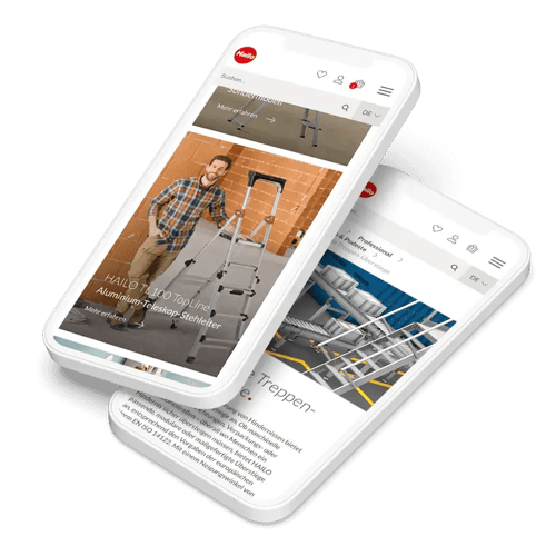 Mobile Ansicht der Hailo Website mit individueller Doofinder-Suche für komplexe Produktkataloge