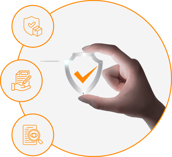 Visualisierung zur Produktsicherheitsverordnung 2024 mit Schutzschild, Prüf- und Dokumentationssymbolen für Händler und Hersteller.