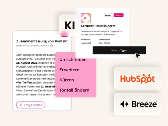 Die Grafik zeigt verschiedene Funktionen des HubSpot Breeze KI Tool.