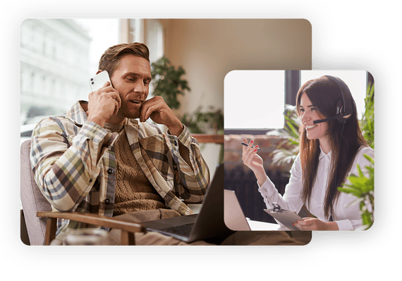 Mitarbeiter im Kundenservice telefoniert und führt gleichzeitig einen Video-Call – Beispiel für schnellen, kanalübergreifenden Omnichannel-Support