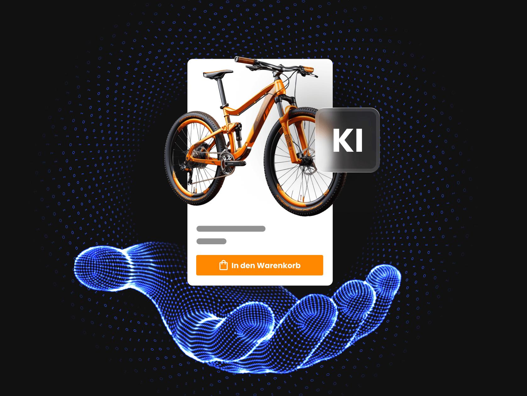 Die Grafik zeigt eine KI Hand, welches ein Fahrrad in einem Onlineshop dem Kunden vorschlägt.