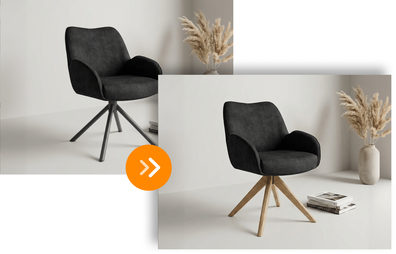 Produkte bearbeiten (z.B. Stuhlbeine austauschen) als Funktion des KI Bild Generators