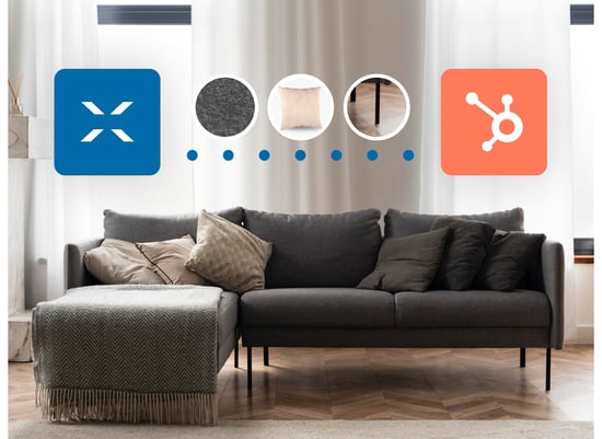 The diagram shows the automated workflow between XcalibuR and HubSpot.