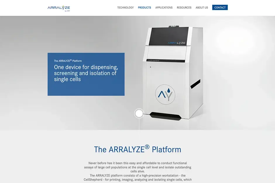 Screenshot einer Landingpage von Arralyze