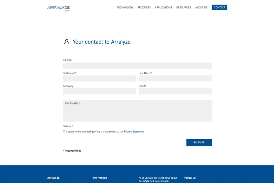 Screenshot eines Kontaktformulars von Arralyze