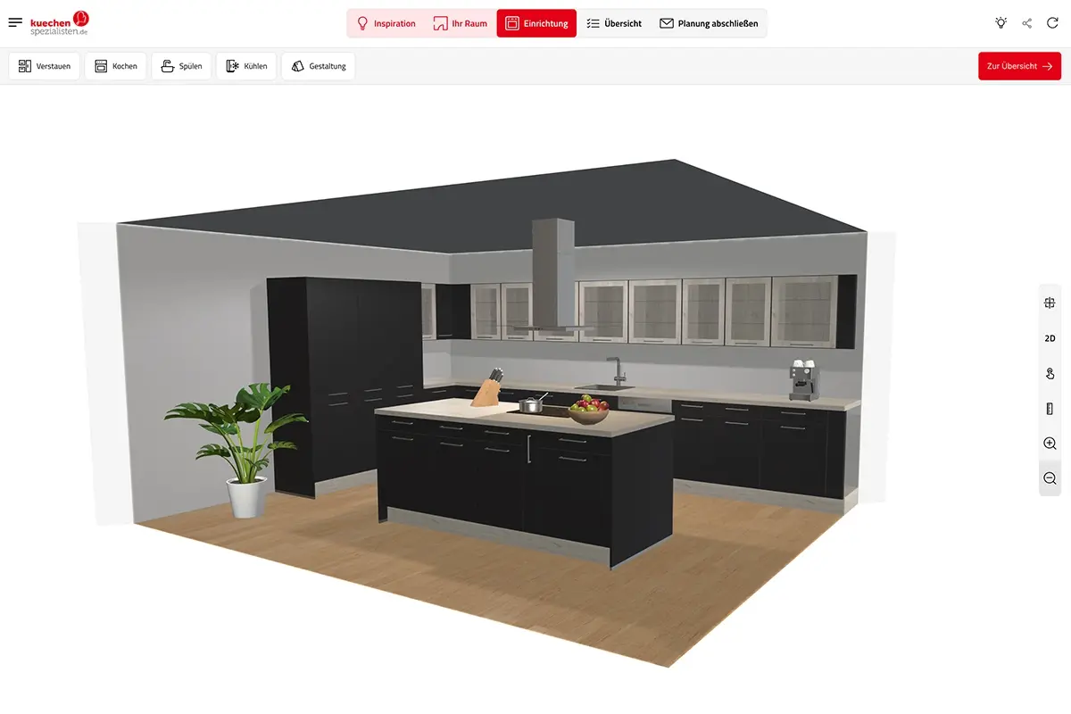 Auf dem Bild ist ein Screenshot des Küchenkonfigurator der Website von Küchenspezialisten.