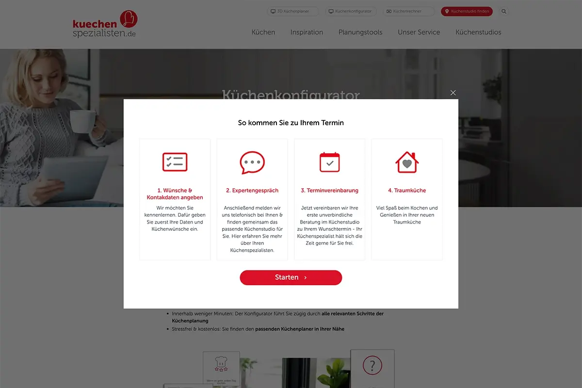 Auf dem Bild ist ein Screenshot der Terminvereinbarung der Website von Küchenspezialisten.