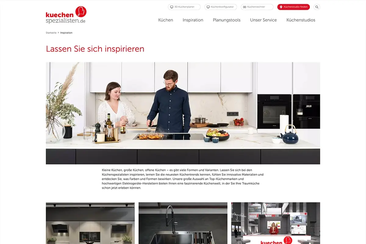 Auf dem Bild ist ein Screenshot einer Landingpage der Website von Küchenspezialisten.