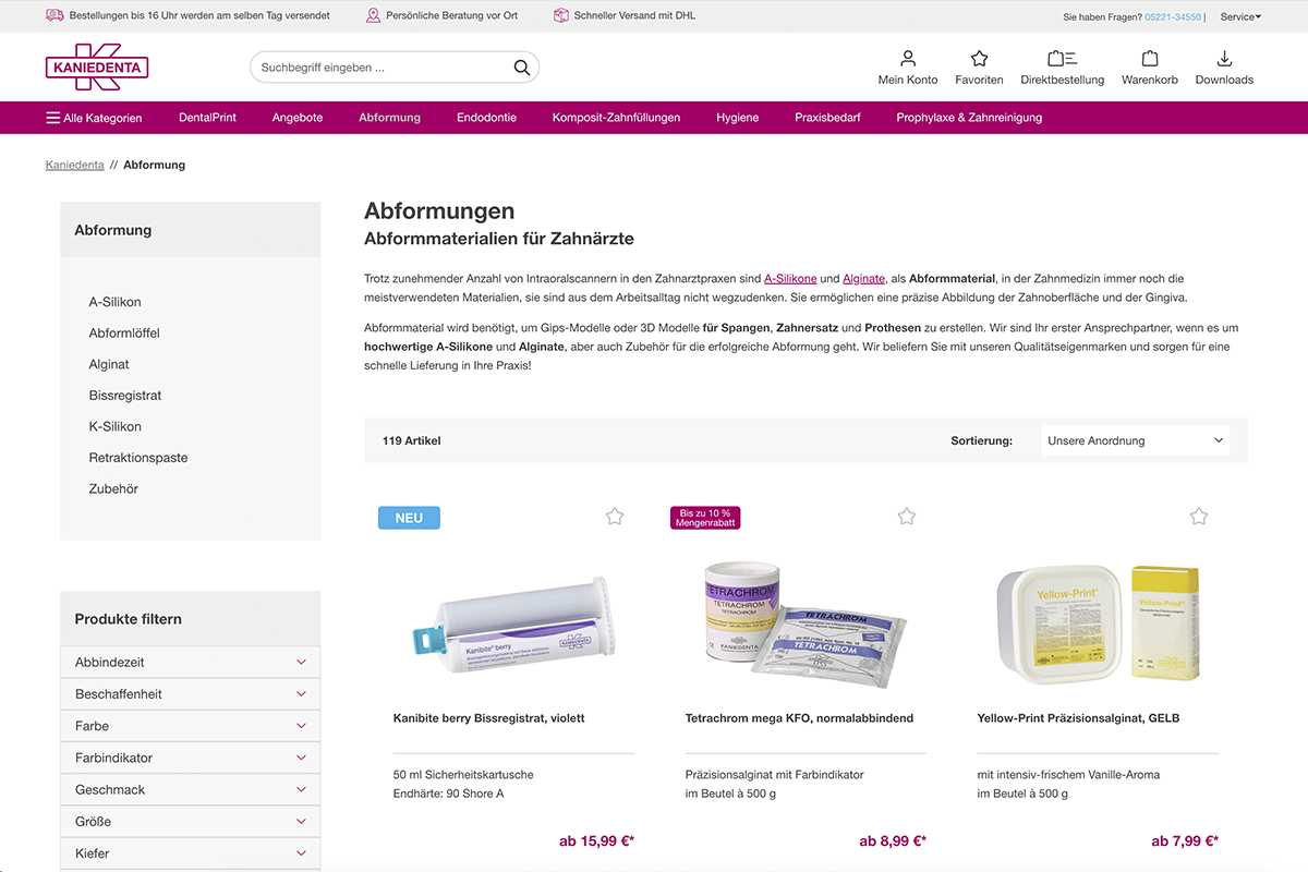 Kaniedenta Artikelliste