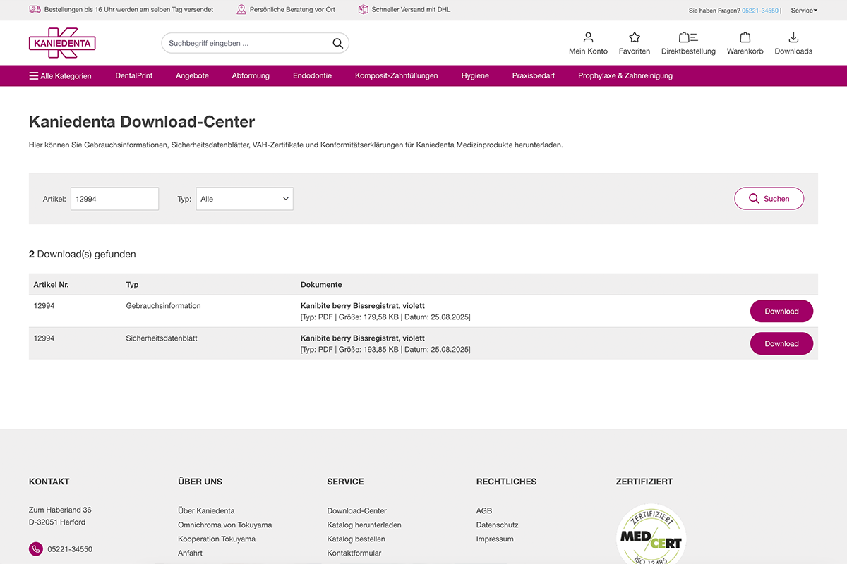 Kaniedenta Download-Center