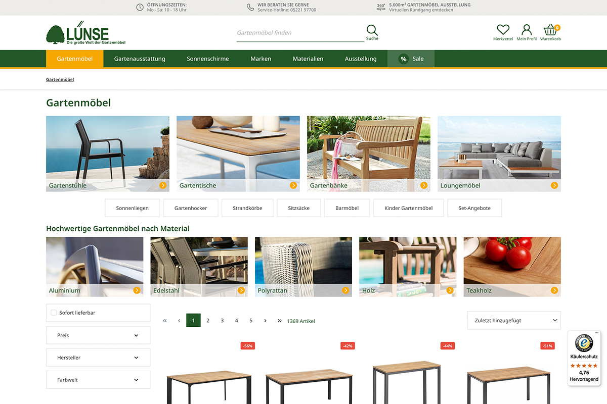 Lünse E-Commerce Artikelliste