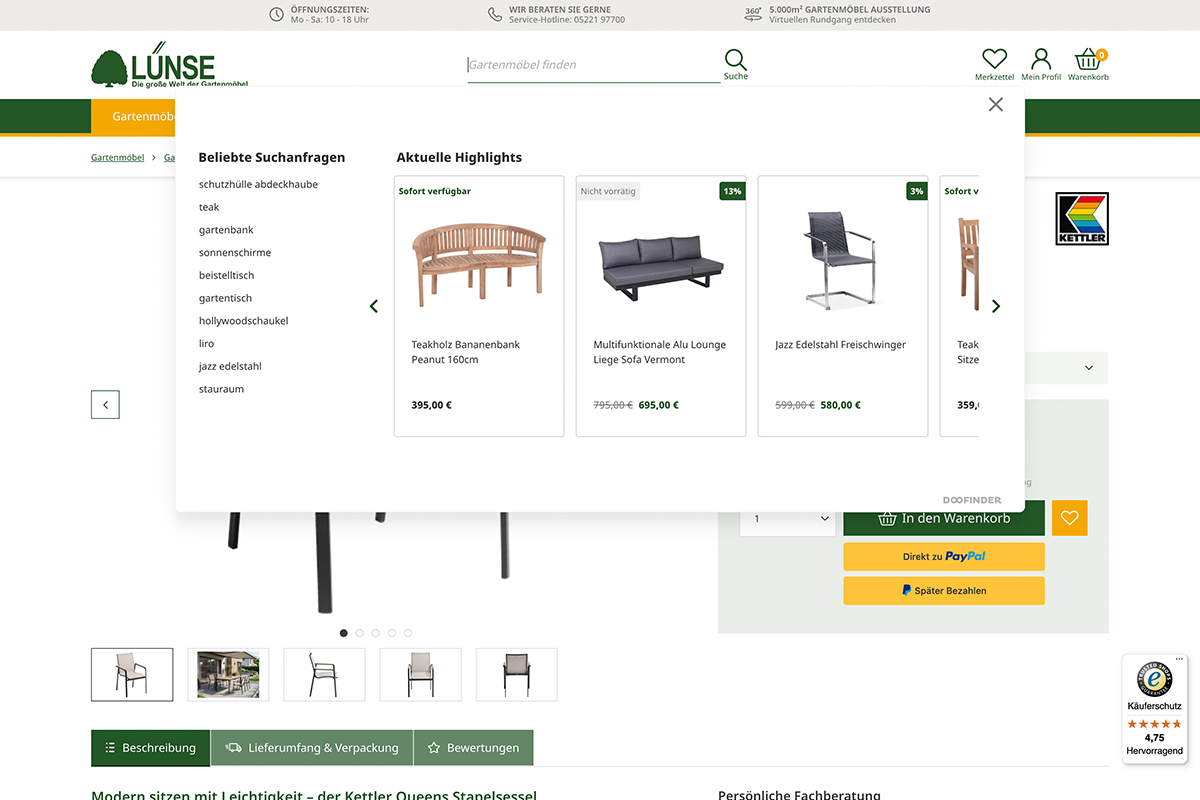Lünse Produktsuche Doofinder Integration