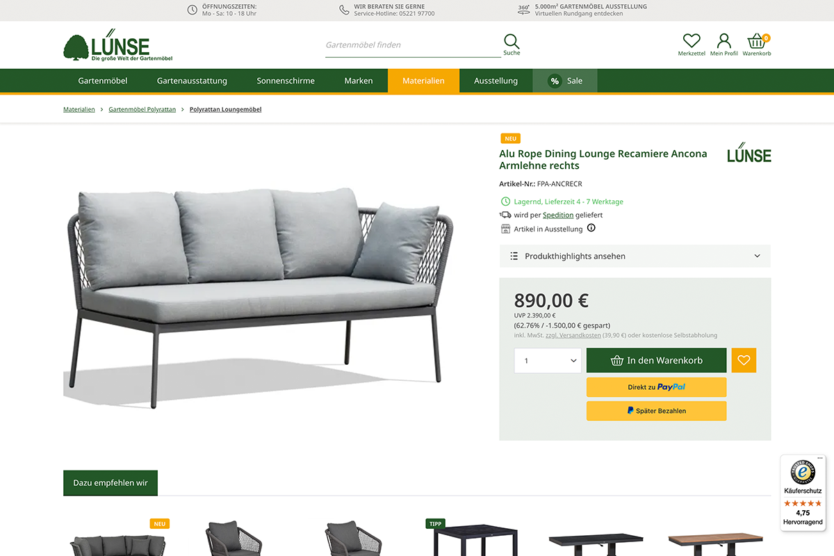 Lünse E-Commerce Product Detail Page