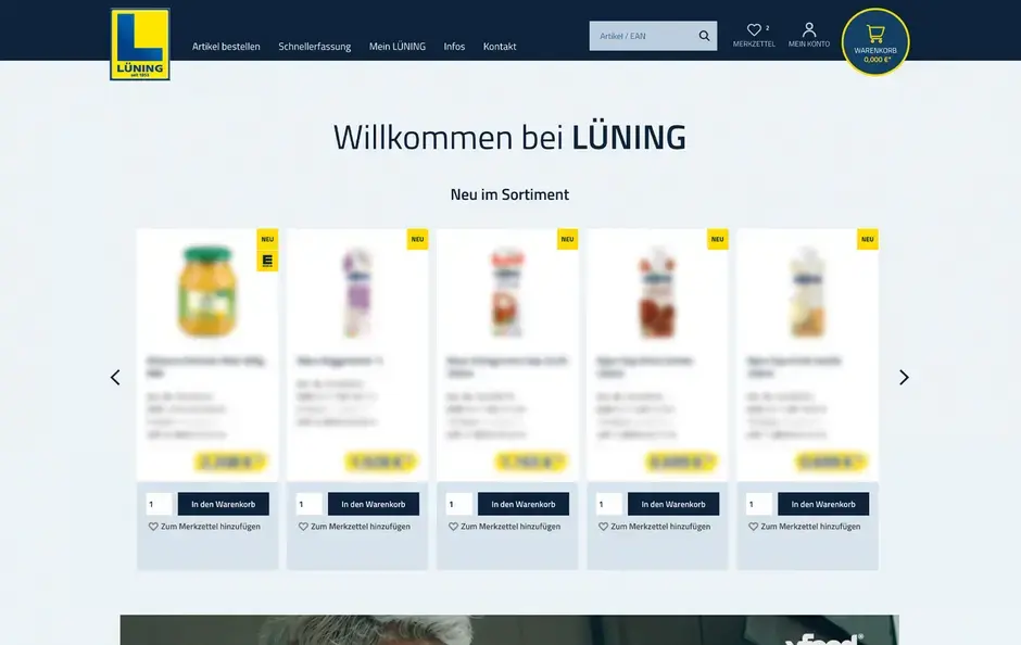 Screenshot der Startseite des Lüning Onlineshops