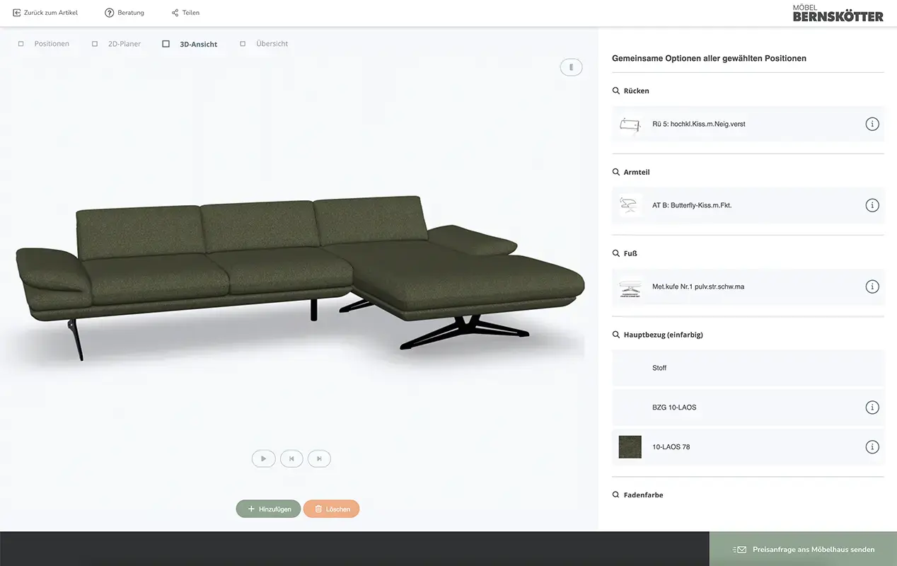 Screenshot des Möbel Konfigurator von Möbel Bernskötter