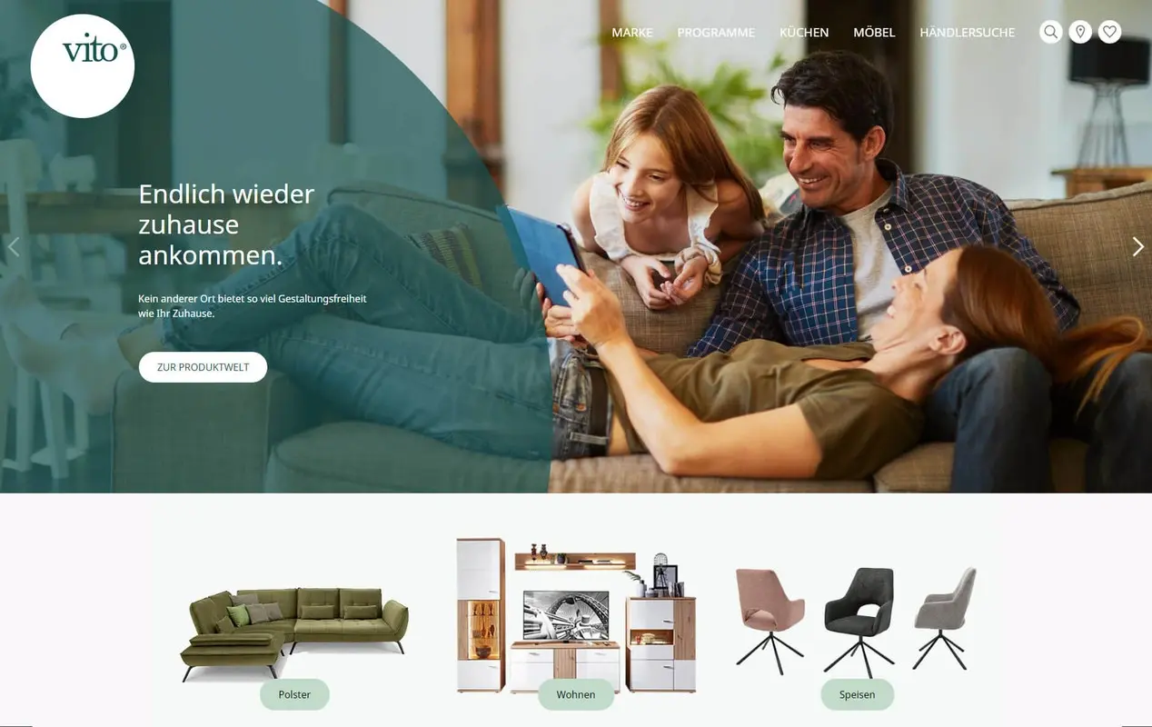 Auf dem Bild ist ein Screenshot der Startseite des Onlineshops von Vito-Möbel zu sehen.