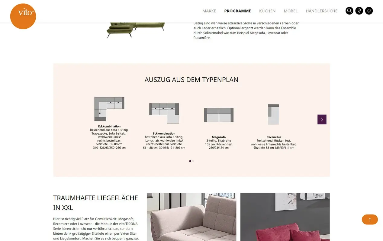 Auf dem Bild ist ein Screensho einer Kategorieseite des Onlineshops von Vito-Möbel zu sehen.