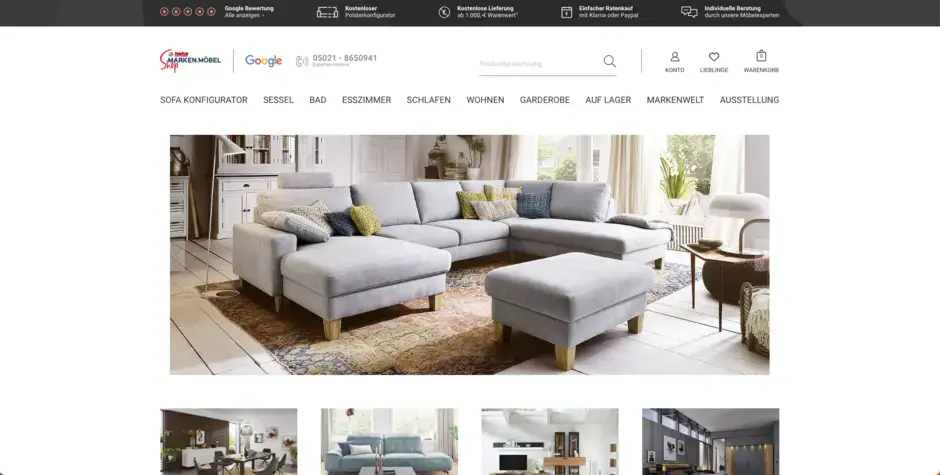 Auf dem Bild ist ein Screenshot der Startseite im Onlineshop von HEKA-Markenmöbel zu sehen.