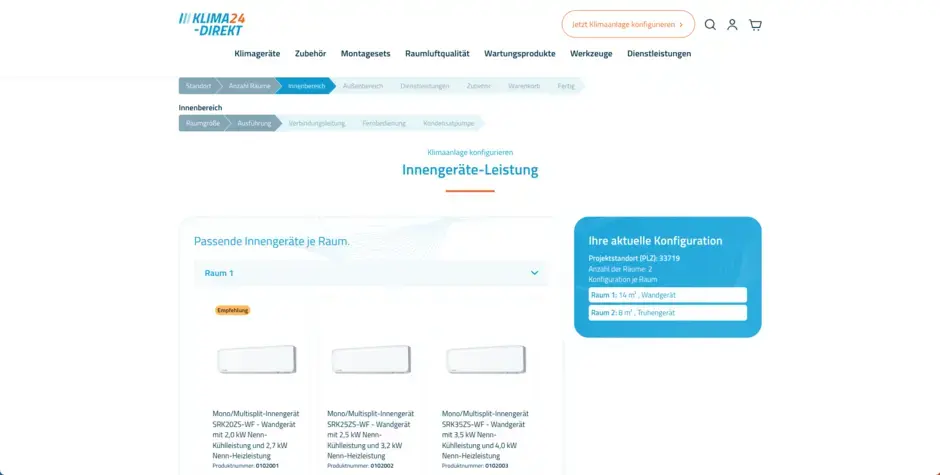 Screenshot Klimaanlagen Konfigurator