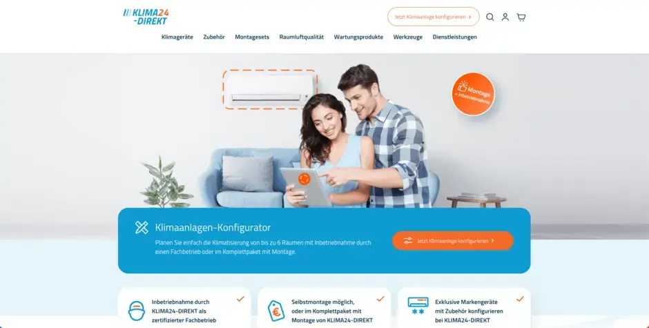 Screenshot der Startseite im Onlineshop von Klima24