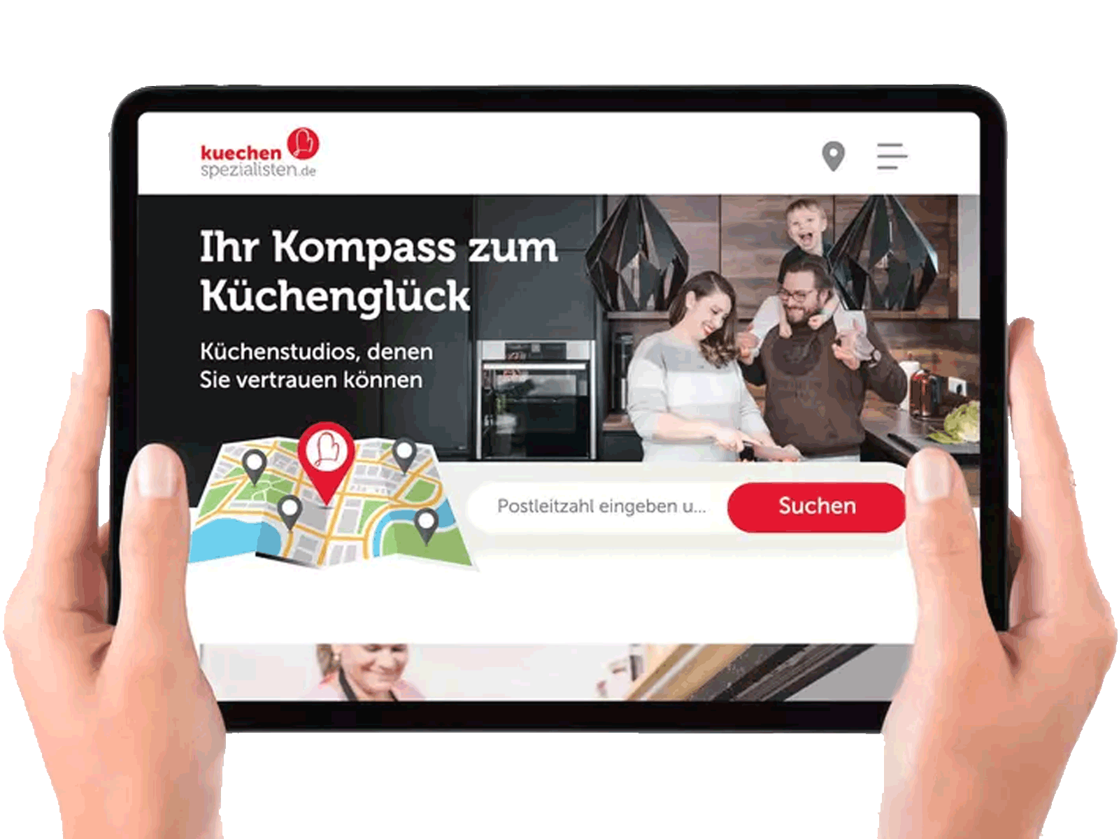 Tablet mit geöffneter Website als Beispiel für TYPO3-Webentwicklung und Portallösungen