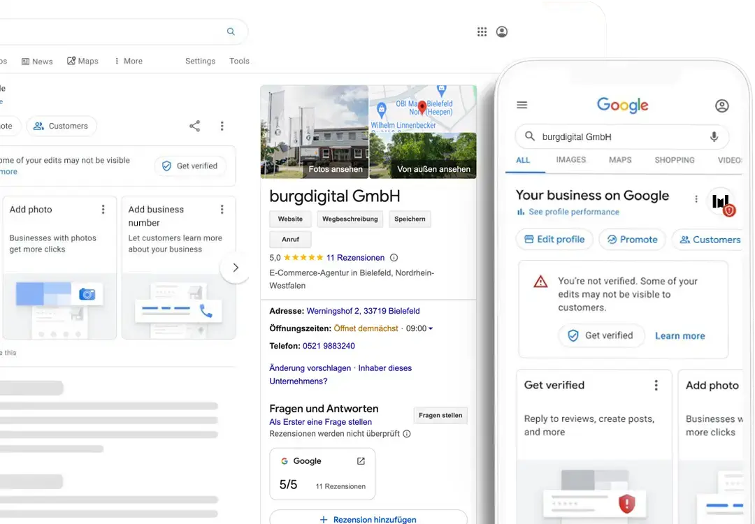 Screenshots von Google MyBusiness Profilen